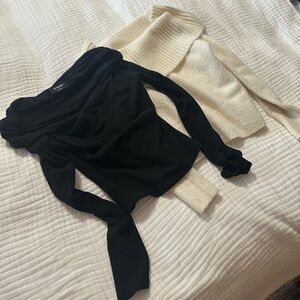 Topshop Black and Cream Off-the-Shoulder Sweater Set